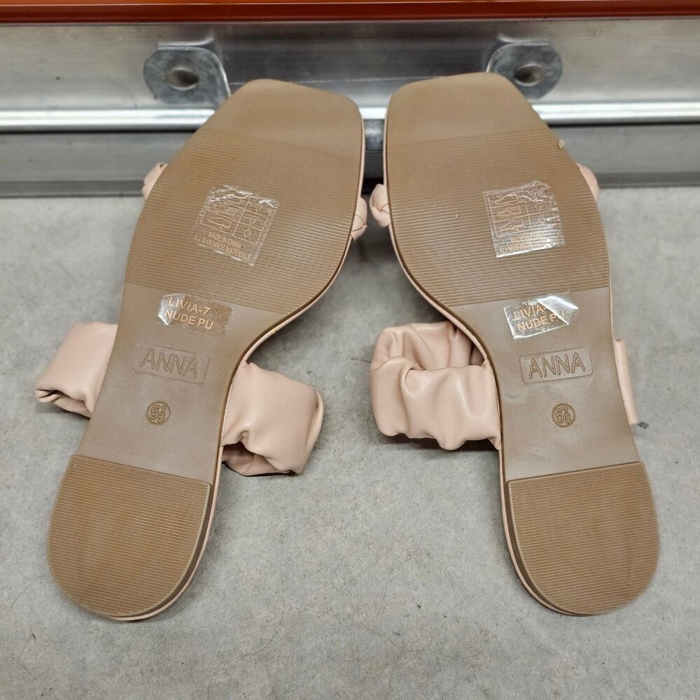 Nude Braided Strap Flat Sandals With Padded Scrunch Detail & Square Toe Design - Picture 6 of 8